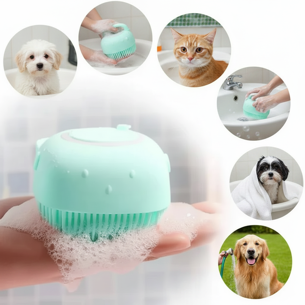 Silicone Pet Bath Brush – Scrub, Massage & Shine for Dogs & Cats